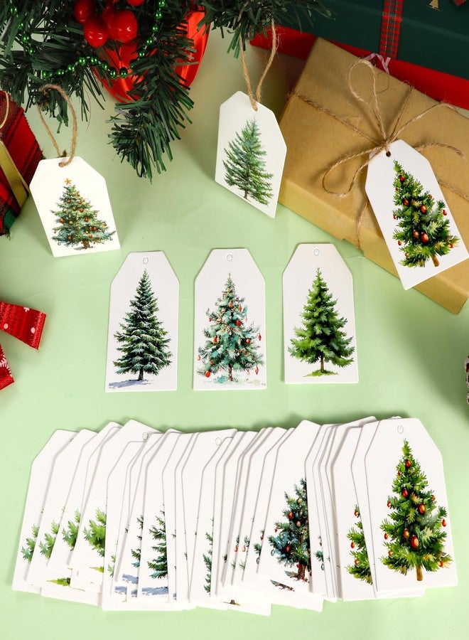 Konsait Christmas Tree Gift Tags, 60 Pack Watercolor Christmas Tree Tags with String, Winter Xmas Holiday Wrapping Accessories DIY Crafts - Image 4